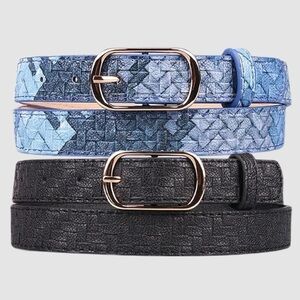 PU Leather Textured Belt Set of 2